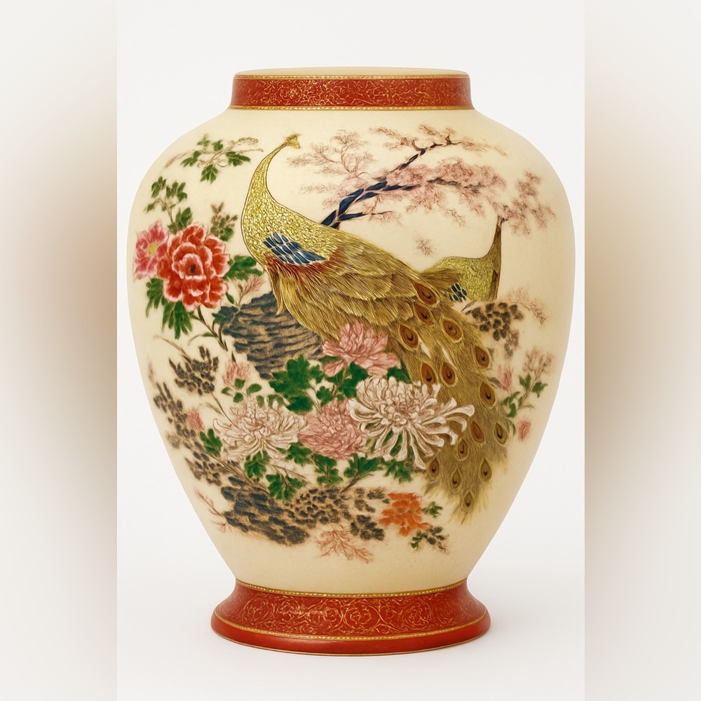 Elegant Floral Peacock Vase